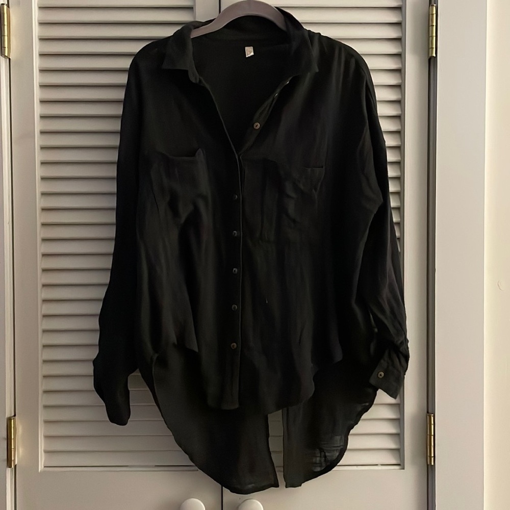 Free People Black Gauze Button Down Size Small